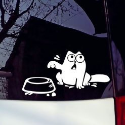 Auto sticker Kat met voerbak zilver