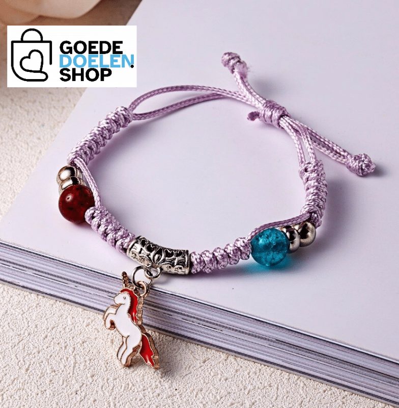 Armband Tosca Touw Armbandje Met Unicorn Bedel En Kraaltjes