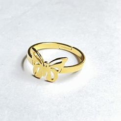 RVS Ring Vlinder Gold