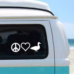 Auto Sticker Peace Love Duck Zilver
