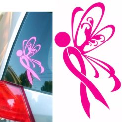Auto Sticker Pink Ribbon Vlinder