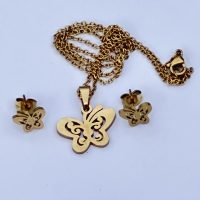 RVS Ketting Oorbel-set Butterfly Gold